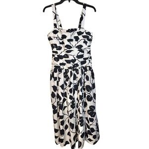 Abercrombie & Fitch Emerson Drop Waist Ivory Black Midi Dress Adjust Straps Sz M